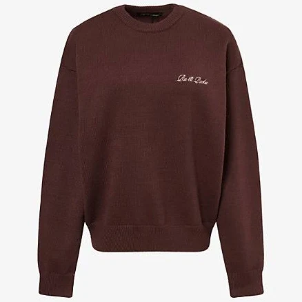 Ru & Rocka Womens Brand-Embroidery Round-Neck Knitted Jumper