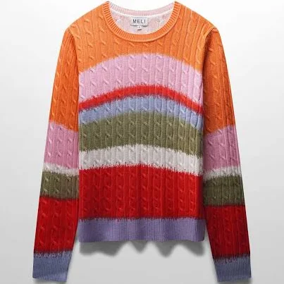 Cable Knit Striped Sweater