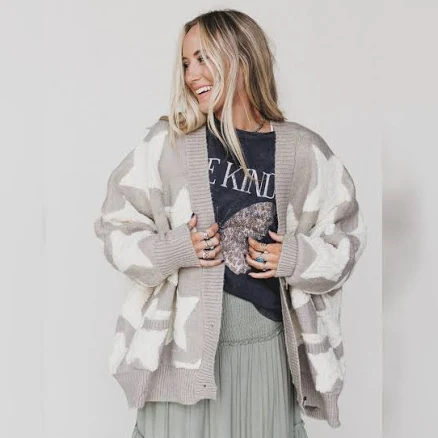 Three Bird Nest Women's Oversized Wrapped In Stars Cardigan