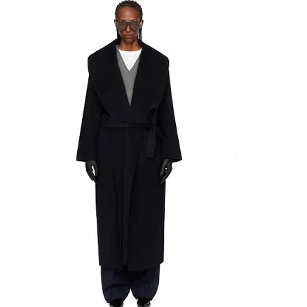 Róhe Navy Signature Double-Faced Scarf Coat