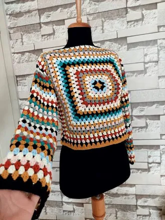 Handmade Crochet Granny Square Pullover Sweater