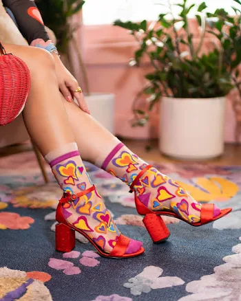 Y2K Heart Ruffle Sheer Crew Socks