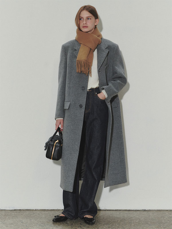 Unisex 2 Way 3 Button Merino Wool Coat_Melange Grey