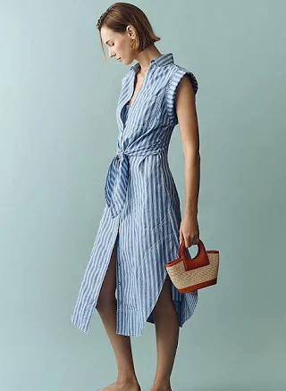 Sleeveless Wrap Shirt Dress by Pilcro in Blue, Size: Medium at Anthropologie