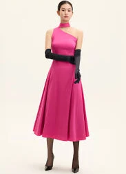 Silk One Shoulder Flare Dress