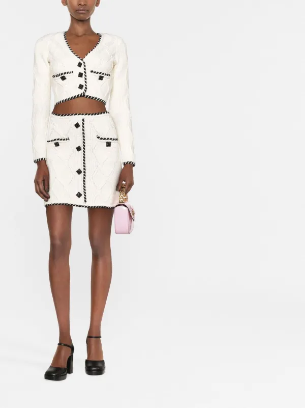 Cable Knit Button-embellished Miniskirt