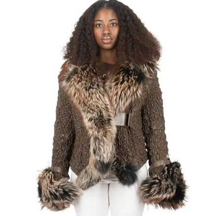 Crinkle Leather Jacket with Fox Fur Lining
