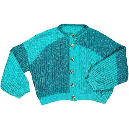 Stunning Handmade Teal Green Oversized Knit Cardigan Acrylic Blend?