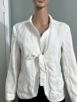 Dkny Jacket 100% Linen Women Sz 4 White Cropped Minimalist