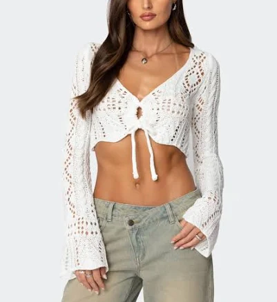 Edikted Women's Tie Front Crochet Crop Top