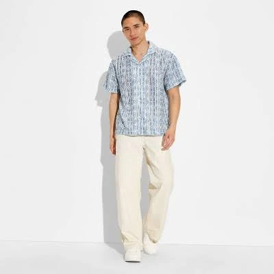 Men's Camp Collar Short Sleeve Striped Button-Down Shirt