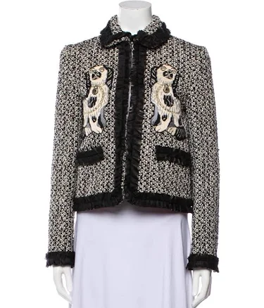 $4.8k Gucci Embroidered Spaniel Dogs Tweed Jacket, Size It 42