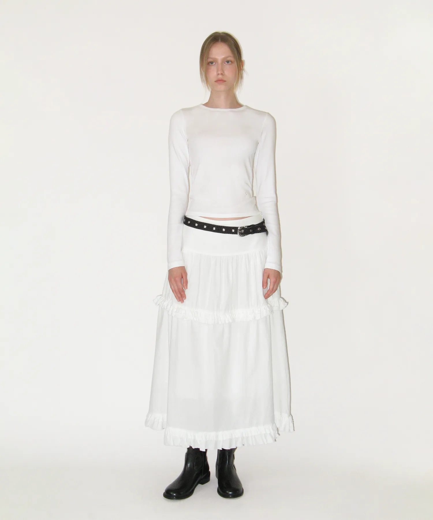 Frill Maxi Skirt, WHITE
