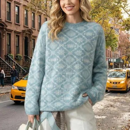Vintage Argyle Mohair Fuzzy Geometric Sweater