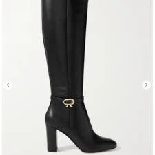 NWT Gianvito Rossi Ribbon 85 Buckled Leather Knee Boots in Black