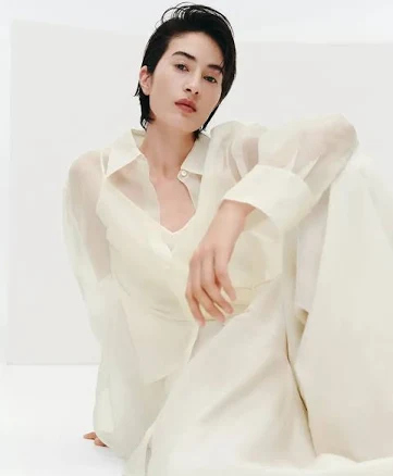 Silk Sheer Draped Loose Fit Shirt