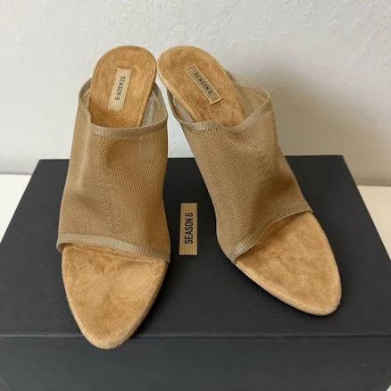 Yeezy Season 6 Taupe Transparent Mule Sandal Knit Heels 110mm