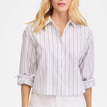 INC International Concepts Women's Crystal Embellished Button Down Shirt