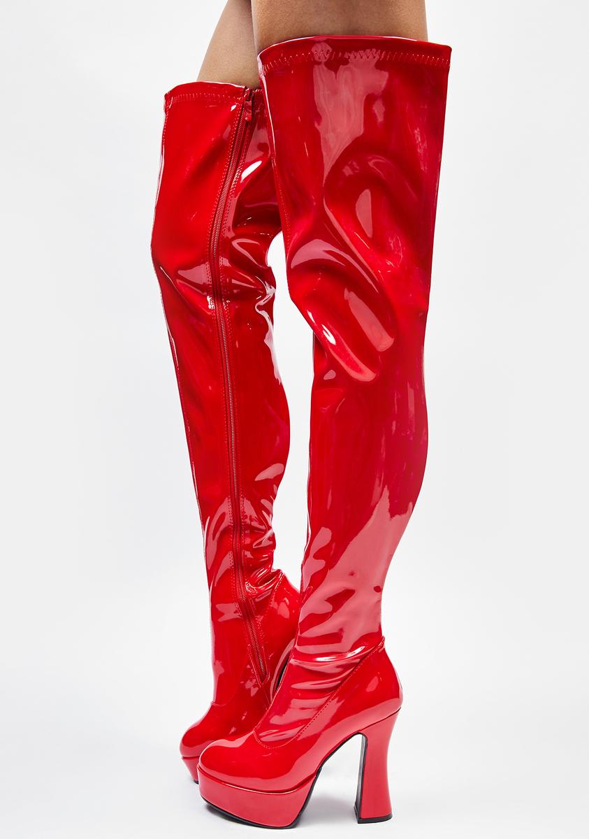 Ellie Shoes Patent Platform Thigh High Boots