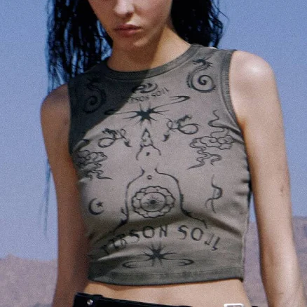 Personsoul Totem-Inspired Cropped Tank Top