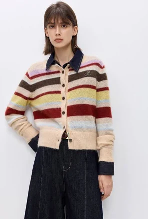 LILY Wool-Mohair Colorblock Stripe Cardigan
