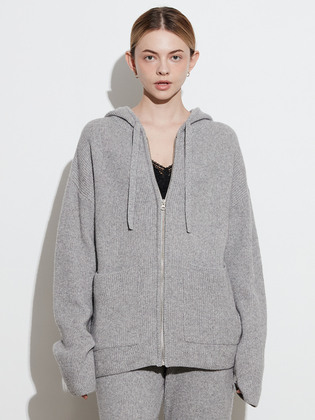 Fine Wool Ribbed Zip-up