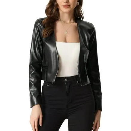 Inspire Chic Women's Faux Leather Crop Coat