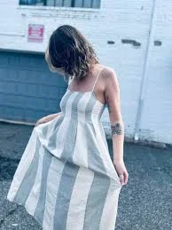 Striped Cami Pintuck Midi Dress