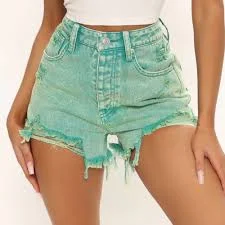Green With Envy Acid Wash Denim Shorts - Green