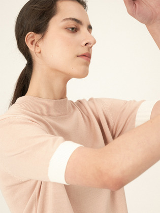 Mock Neck Half Knit Pink