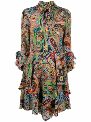 Paisley-print Ruffle-detail Dress