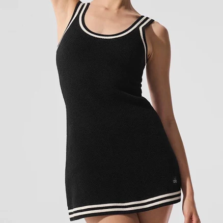 Alo Yoga Tennis Club Sweater Knit Dress Black/ivory S