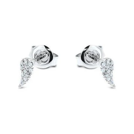 14k White Gold Diamond Angel Wing Studs