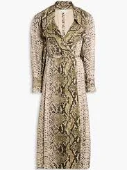 Double-breasted snake-print cotton-twill trench coat