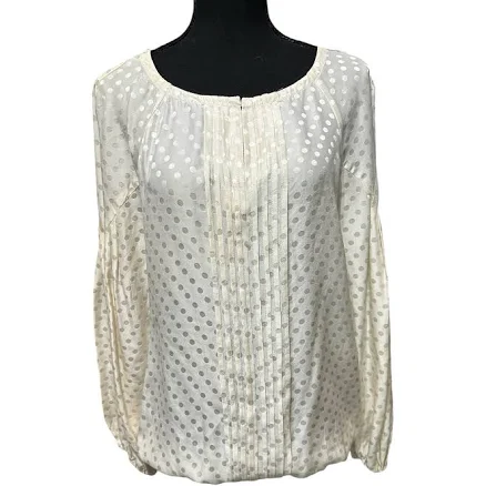 Tory Burch Women's Long Sleeve Keyhole Polka Dot Silk Shirt White