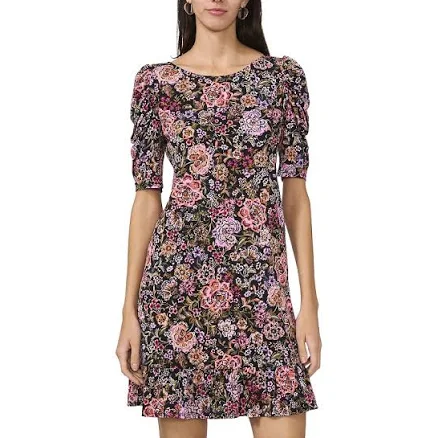 MSK Women's Floral Puff Sleeve Flounce Hem Dress