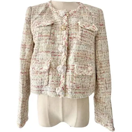 Self-Portrait Boucle Cropped Jacket Pastel Multicolour Size 10 UK