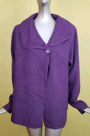 Tweeds Woman Purple Jacket 100% Wool With Lnitted Sleeves One Butyon