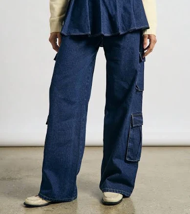 Y2K Wide Leg Cargo Jeans with Pleated Skirt