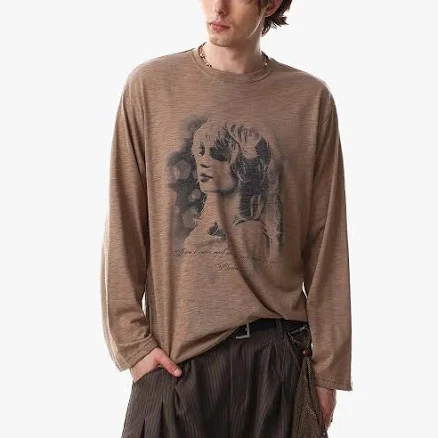 Vintage Portrait Graphic Long Sleeve T-Shirt