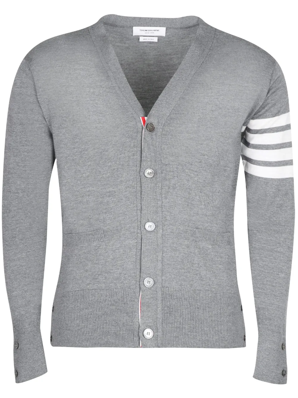 V-neck Cardigan With 4-bar Stripe In Medium Grey Merino