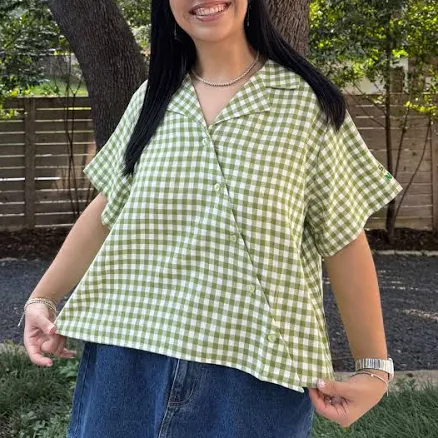 Diagonal Button-Up - Matcha Gingham