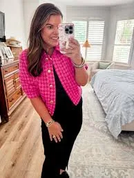Celia Crop Jacket in Pink Tweed