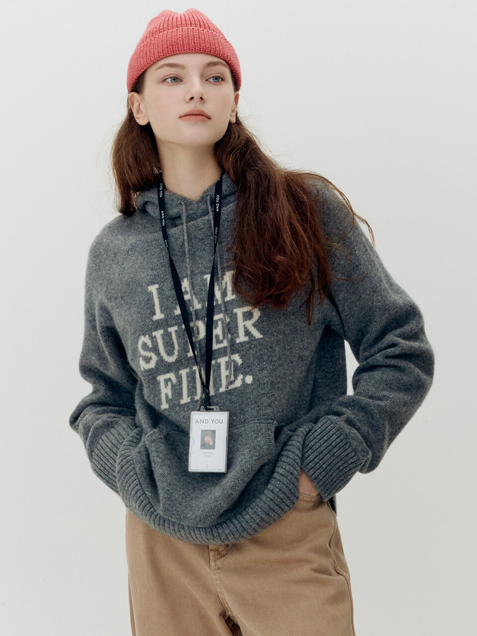 HUG Super Fine Hooded Knit Sweater (Chocolate / Gray)