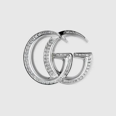 Gucci GG Marmont Crystal-embellished Silver Brooch