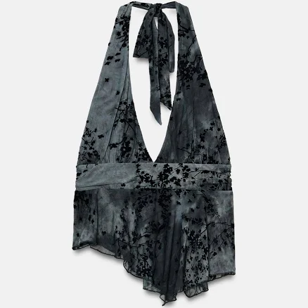 Zara Flocked Tulle Halter Top