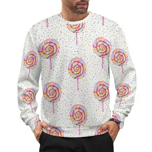 Lollipop Sweet Candy Men's Loose Fit Pullover SweaterLollipop Sweet Candy Men's Loose Fit Pullover Sweater