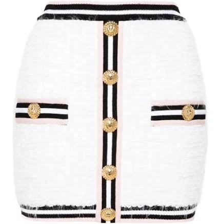 Balmain Monogram Knit Mini Women Skirt With Decorative Gold Buttons - Black