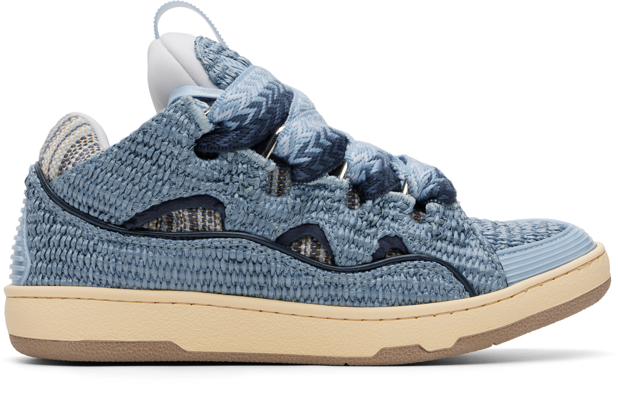 Blue Faux-Raffia Curb Sneakers