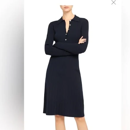 Nwt Theory Navy Long Sleeve Rib Knit Polo Dress In Navy, Size S | Color: Blue | Size: S | Ambrosia123456's Closet